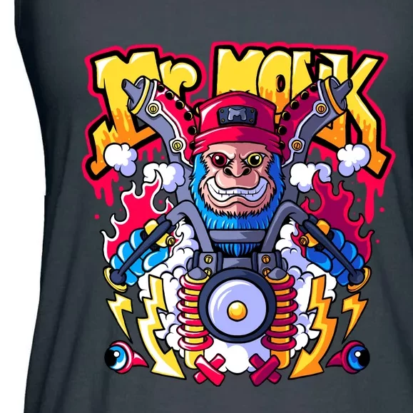 Mr. Monkey Monk Cool Character Riding Motorcycle Ladies Essential Flowy Tank