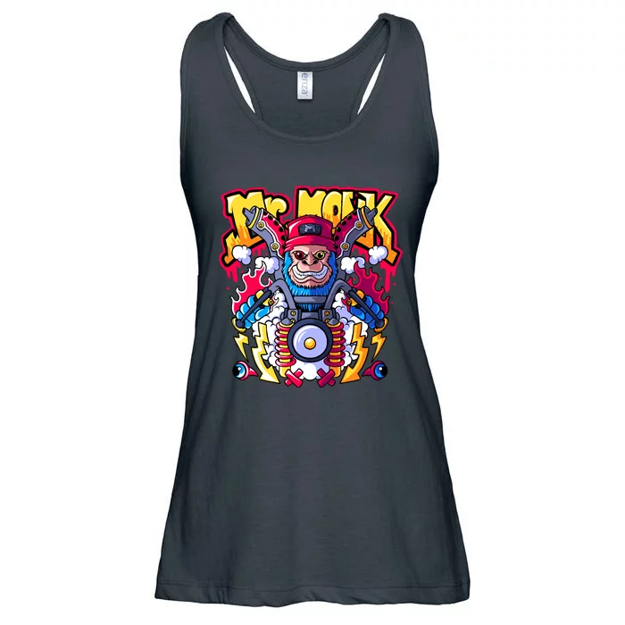 Mr. Monkey Monk Cool Character Riding Motorcycle Ladies Essential Flowy Tank