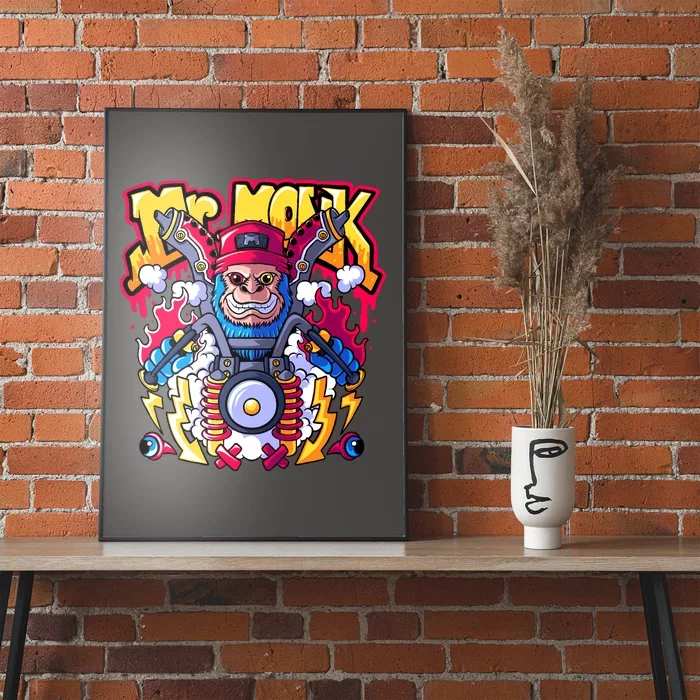 Mr. Monkey Monk Cool Character Riding Motorcycle Poster