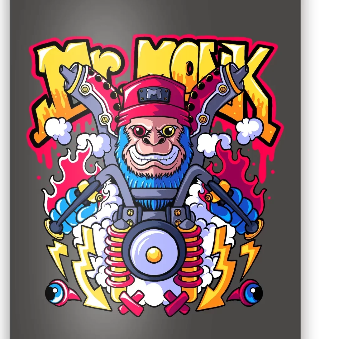 Mr. Monkey Monk Cool Character Riding Motorcycle Poster