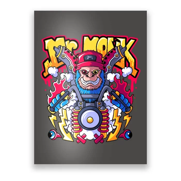 Mr. Monkey Monk Cool Character Riding Motorcycle Poster