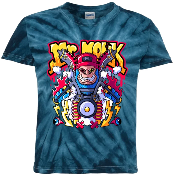 Mr. Monkey Monk Cool Character Riding Motorcycle Kids Tie-Dye T-Shirt