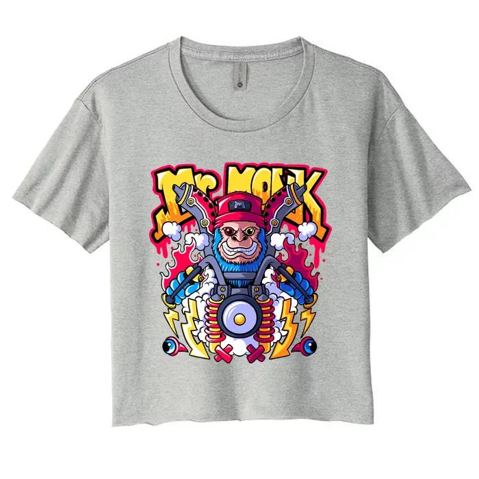 Mr. Monkey Monk Cool Character Riding Motorcycle Women's Crop Top Tee