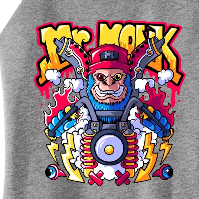 Mr. Monkey Monk Cool Character Riding Motorcycle Women’s Perfect Tri Rocker Tank