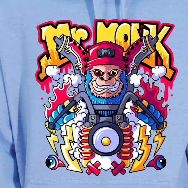 Mr. Monkey Monk Cool Character Riding Motorcycle Unisex Surf Hoodie