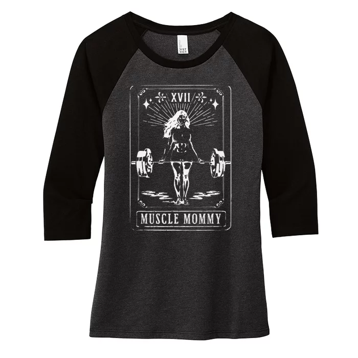 Muscle Mom Mommy Tarot Card Mama Happy MotherS Day Mom Life Women's Tri-Blend 3/4-Sleeve Raglan Shirt