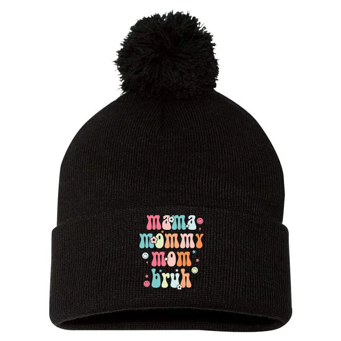 Mama Mommy Mom Bruh Mothers Day Funny Mommy And Me Pom Pom 12in Knit Beanie