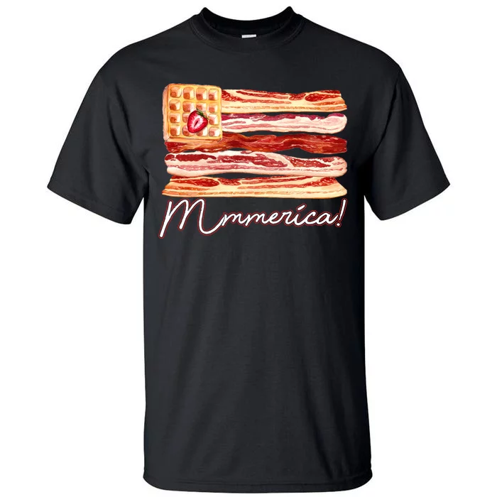 Mmmerica Bacon Waffle Merica Flag Tall T-Shirt