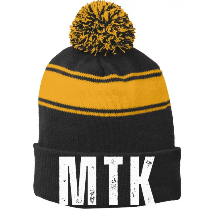 Montauk Mtk Ny Long Island Montauk New York Ny Souvenir Stripe Pom Pom Beanie