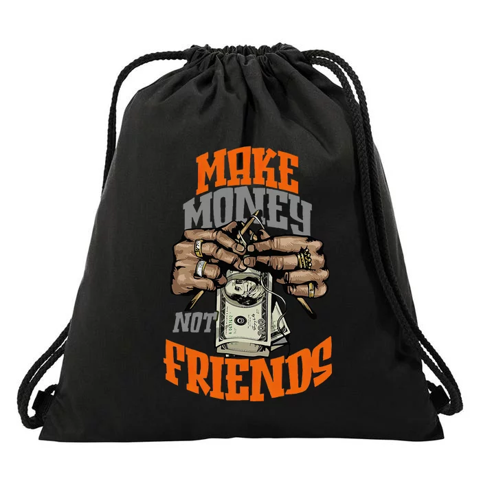 Make Money Not Friends Olive Army Solar Orange Color Match Drawstring Bag