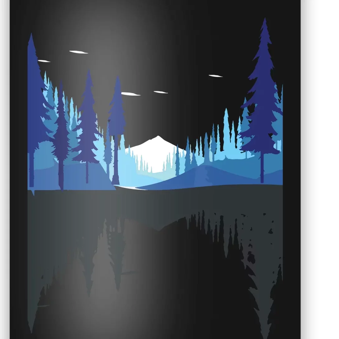 Moonlight Mountains Nature Trees Wildlife Forest Hiking Poster