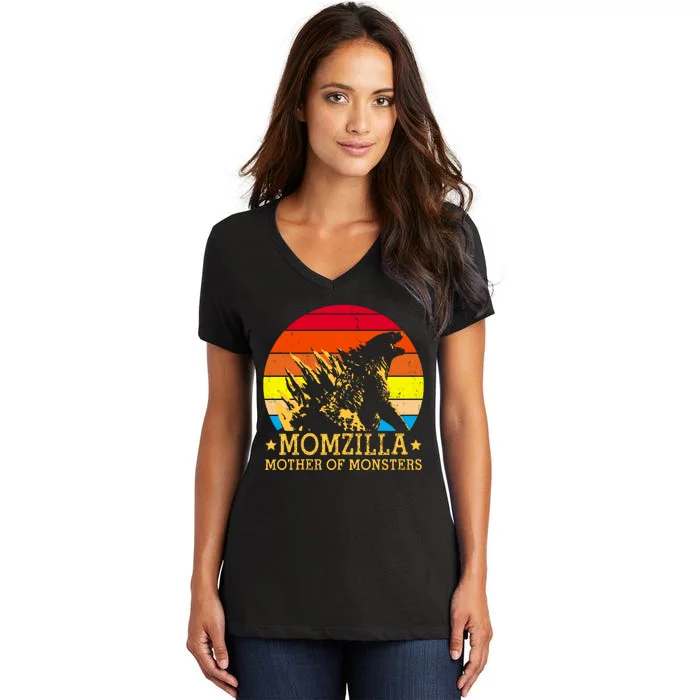 Momzilla Mother Of The Monsters Retro Vintage Women's V-Neck T-Shirt