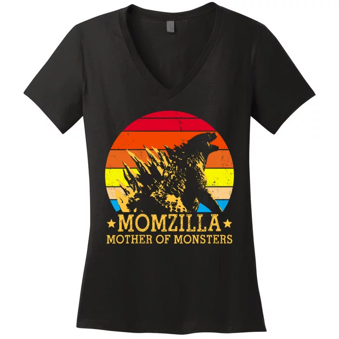 Momzilla Mother Of The Monsters Retro Vintage Women's V-Neck T-Shirt