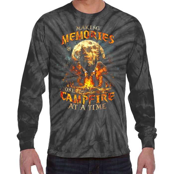 Making Memories One Campfire At A Time Bigfoot Camping Tie-Dye Long Sleeve Shirt