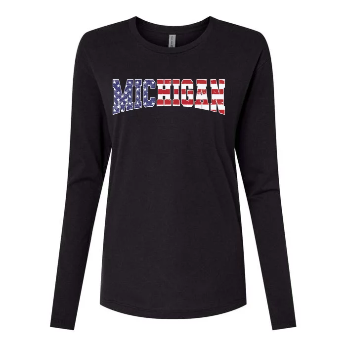 Michigan Mi Patriotic Distressed Usa Flag Design Womens Cotton Relaxed Long Sleeve T-Shirt