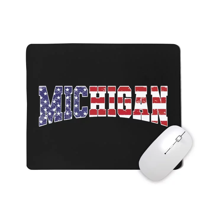 Michigan Mi Patriotic Distressed Usa Flag Design Mousepad