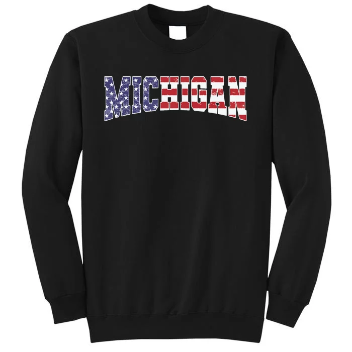 Michigan Mi Patriotic Distressed Usa Flag Design Tall Sweatshirt