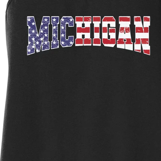 Michigan Mi Patriotic Distressed Usa Flag Design Women's Racerback Tank