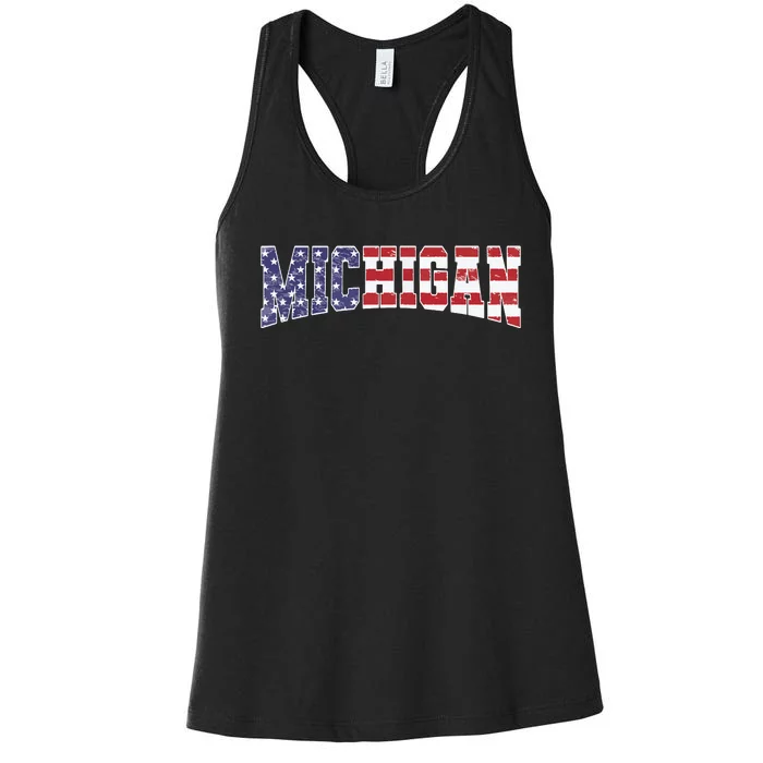 Michigan Mi Patriotic Distressed Usa Flag Design Women's Racerback Tank