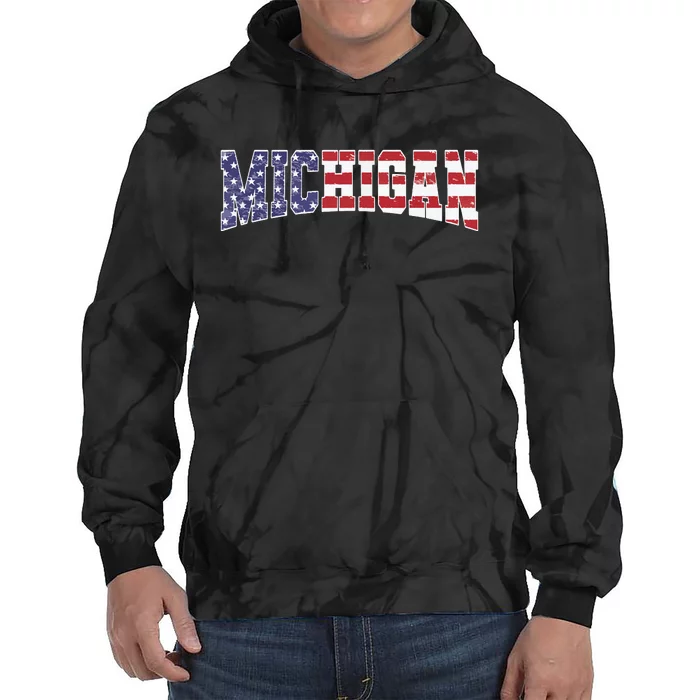 Michigan Mi Patriotic Distressed Usa Flag Design Tie Dye Hoodie