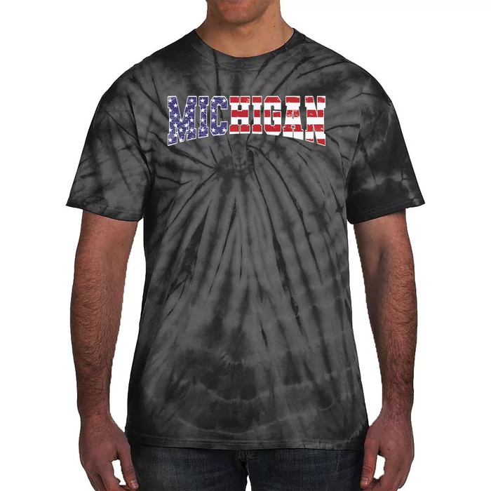 Michigan Mi Patriotic Distressed Usa Flag Design Tie-Dye T-Shirt