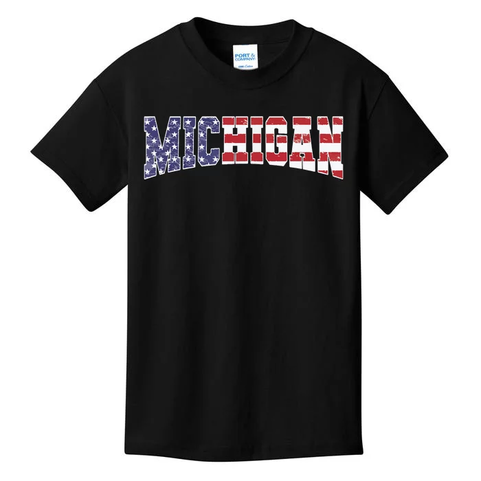 Michigan Mi Patriotic Distressed Usa Flag Design Kids T-Shirt