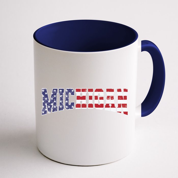 Michigan Mi Patriotic Distressed Usa Flag Design Front & Back Coffee Mug