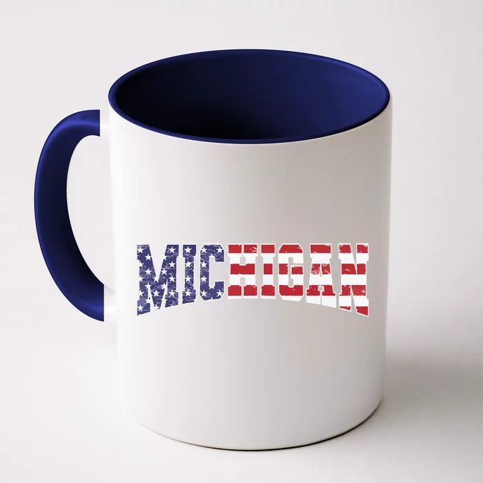 Michigan Mi Patriotic Distressed Usa Flag Design Front & Back Coffee Mug