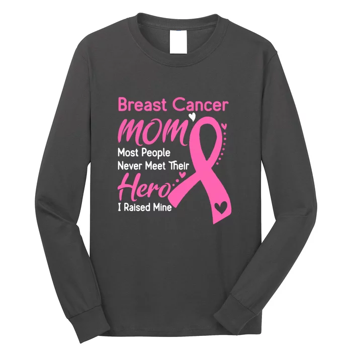 MOM Most People Never Meet Their Hero I Raised Mine Support Breast Cancer Gifts Long Sleeve Shirt