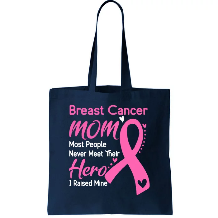 MOM Most People Never Meet Their Hero I Raised Mine Support Breast Cancer Gifts Tote Bag