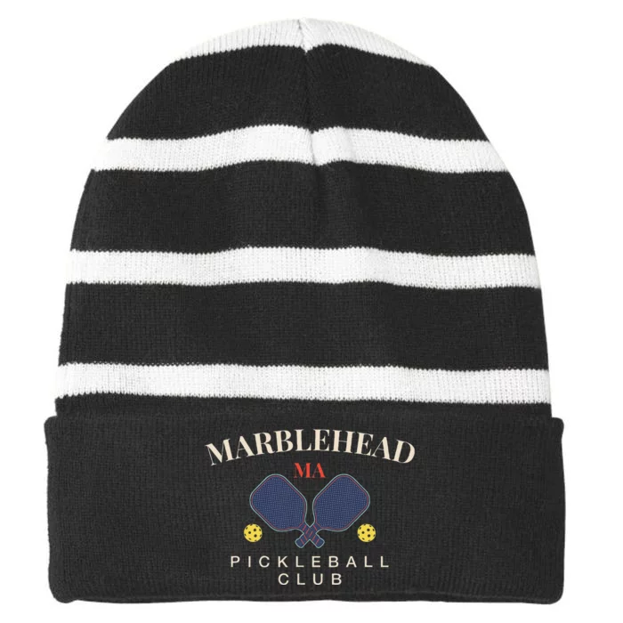 Marblehead Ma Pickleball Clubfor Paddle Lovers Striped Beanie with Solid Band