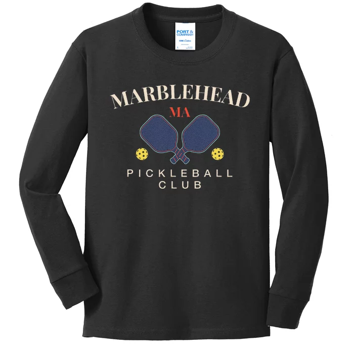 Marblehead Ma Pickleball Clubfor Paddle Lovers Kids Long Sleeve Shirt