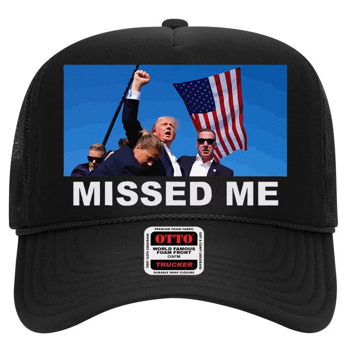 Missed Me Pro Trump 2024 Usa Flag High Crown Mesh Trucker Hat