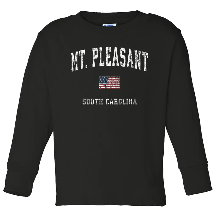 Mount Mt Pleasant South Carolina Sc Vintage American Flag Toddler Long Sleeve Shirt