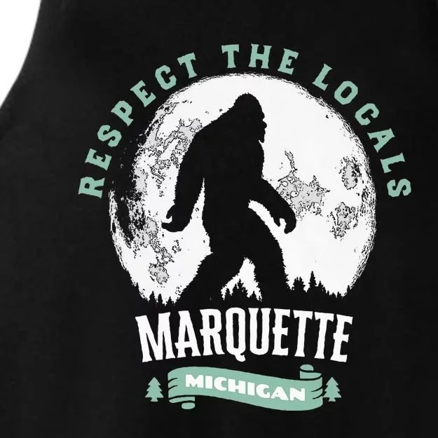 Marquette Michigan Respect The Locals Bigfoot Sasquatch Moon Ladies Tri-Blend Wicking Tank