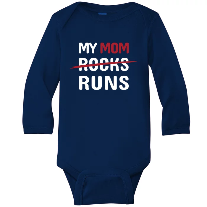 My Mom Runs Funny Marathon Running Spectator Cute Gift Baby Long Sleeve Bodysuit