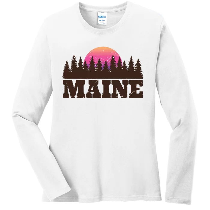 Maine Mn Retro Vintage Gift Women Ladies Long Sleeve Shirt