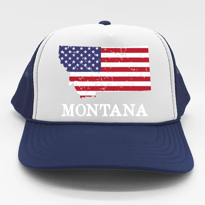 Montana Map State American Flag 4th Of July Pride 9015 Trucker Hat