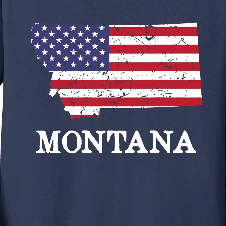 Montana Map State American Flag 4th Of July Pride 9015 Kids Long Sleeve Shirt