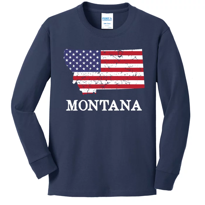 Montana Map State American Flag 4th Of July Pride 9015 Kids Long Sleeve Shirt