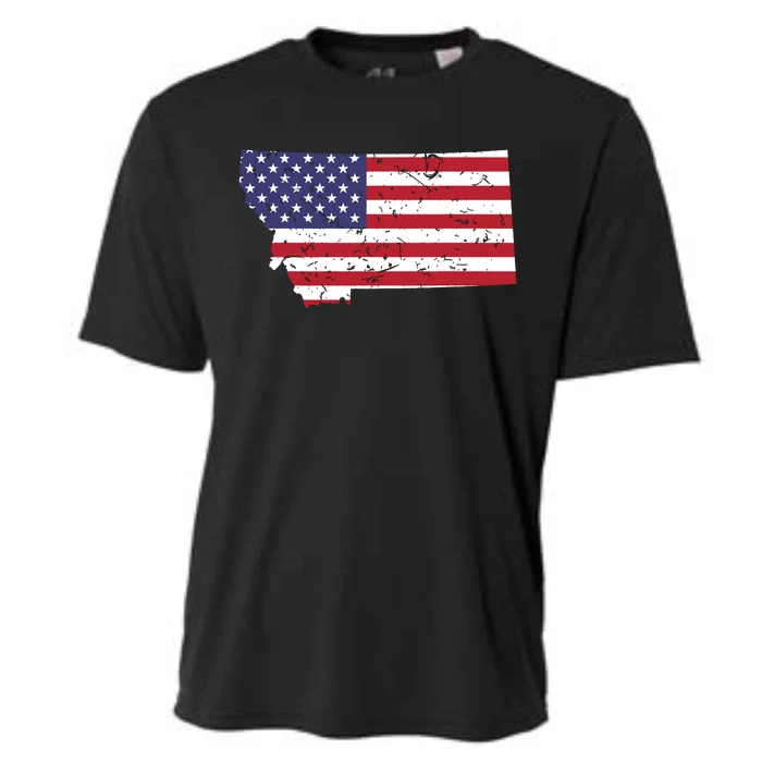 Montana Map State American Flag 4th Cooling Performance Crew T-Shirt