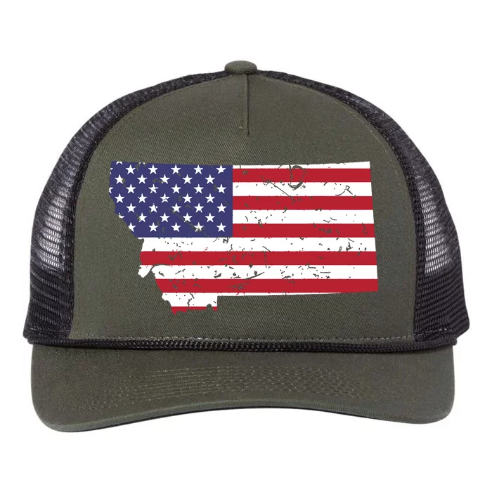 Montana Map State American Flag 4th Retro Rope Trucker Hat Cap