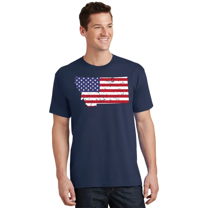 Montana Map State American Flag 4th T-Shirt