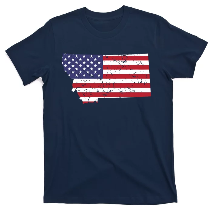 Montana Map State American Flag 4th T-Shirt