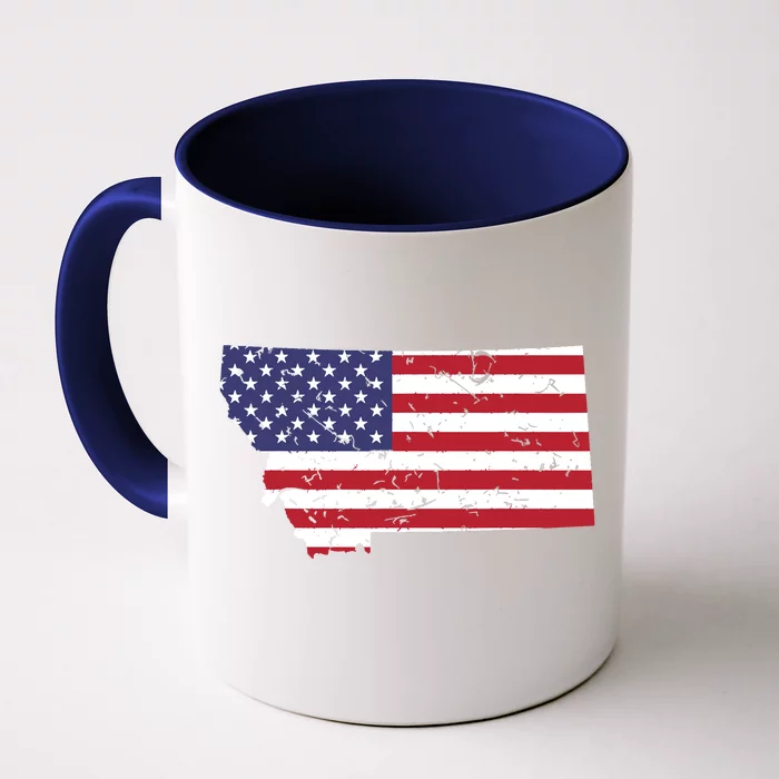 Montana Map State American Flag 4th Front & Back Coffee Mug