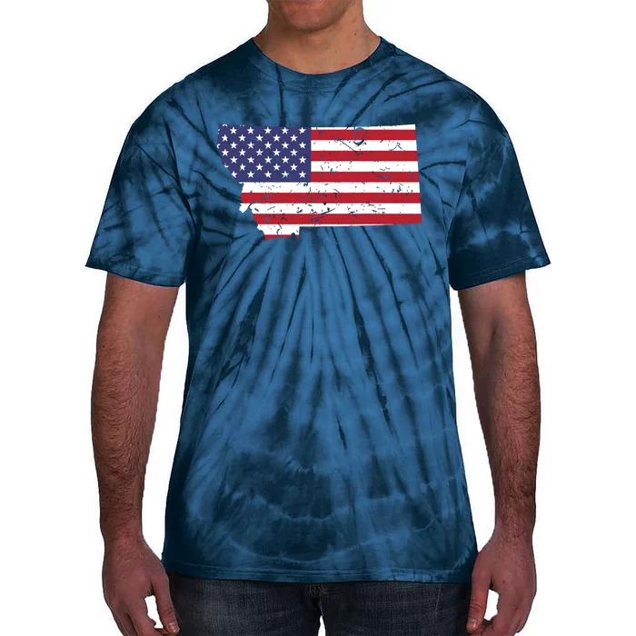 Montana Map State American Flag 4th Tie-Dye T-Shirt