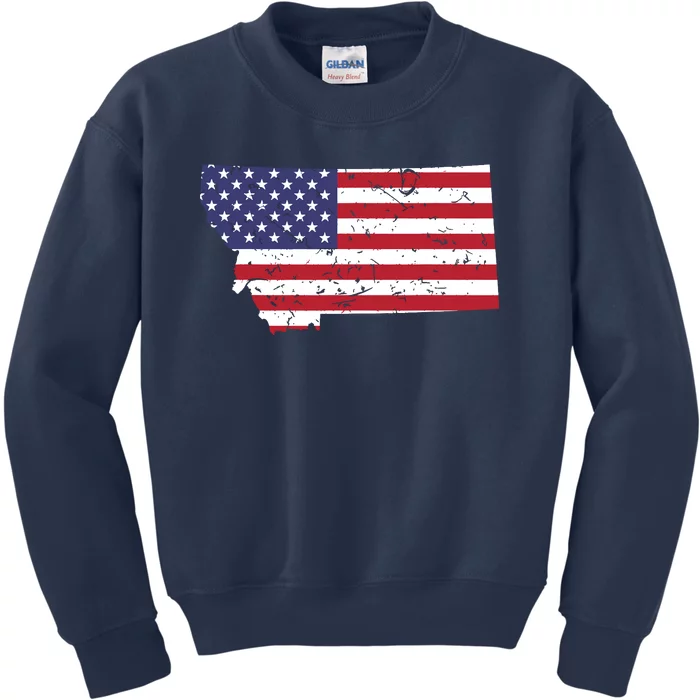 Montana Map State American Flag 4th Kids Sweatshirt