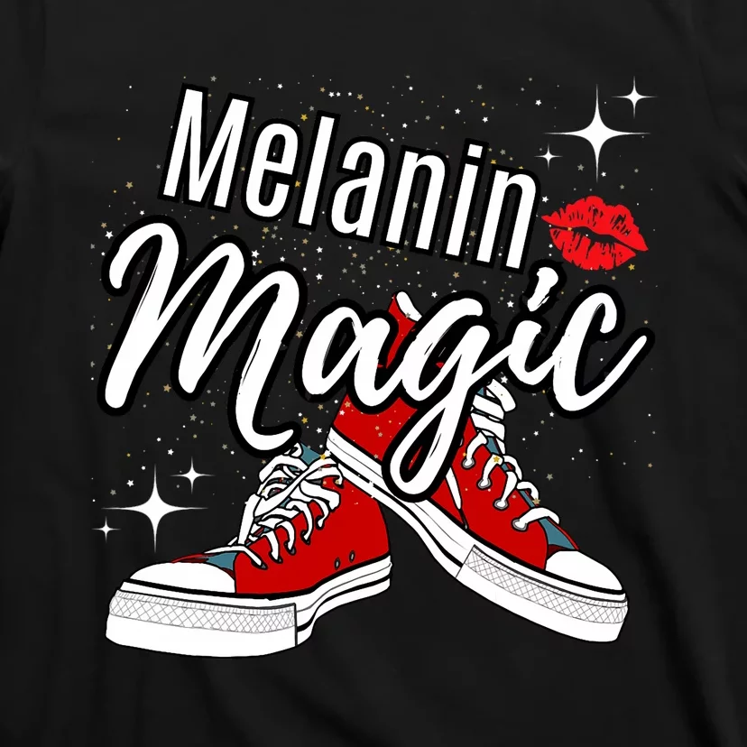 Melanin Magic Stars Lips Chucks Red Shoes Black Queen T-Shirt