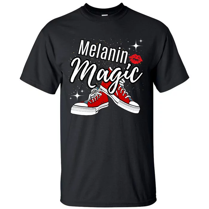 Melanin Magic Stars Lips Chucks Red Shoes Black Queen Tall T-Shirt