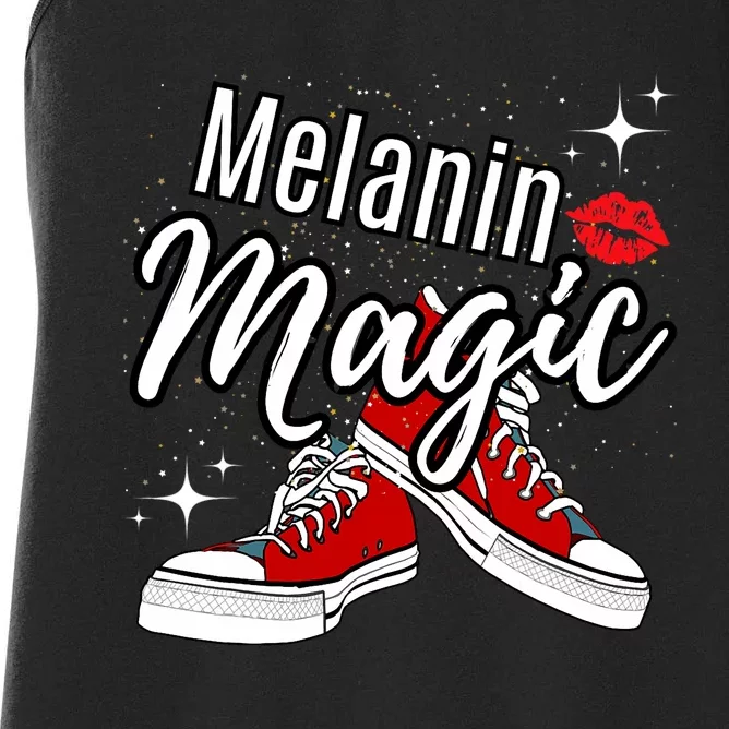 Melanin Magic Stars Lips Chucks Red Shoes Black Queen Women's Racerback Tank